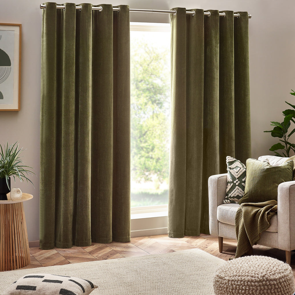 The Linen Yard Heavy Chenille Room Darkening Lined Eyelet Curtains