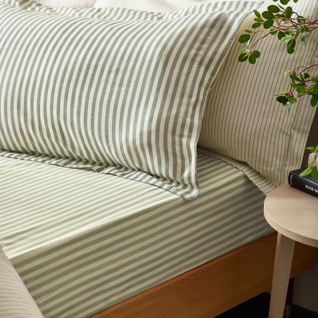 The Linen Yard Hebden Melange/Barton Stripe Tumble 100% Cotton Sheets