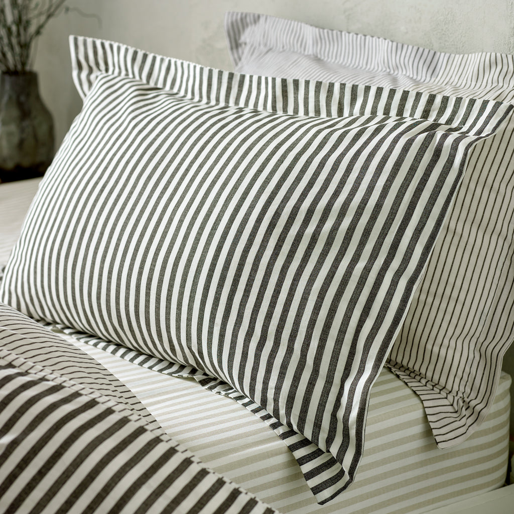 The Linen Yard Hebden Melange/Barton Stripe Tumble 100% Cotton Sheets
