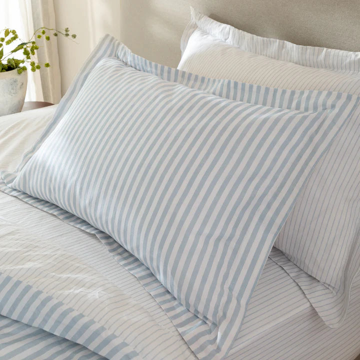 The Linen Yard Hebden Melange/Barton Stripe Tumble 100% Cotton Sheets