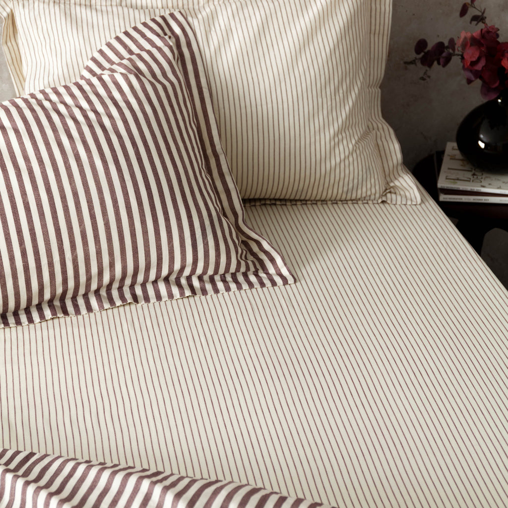 The Linen Yard Hebden Melange/Barton Stripe Tumble 100% Cotton Sheets