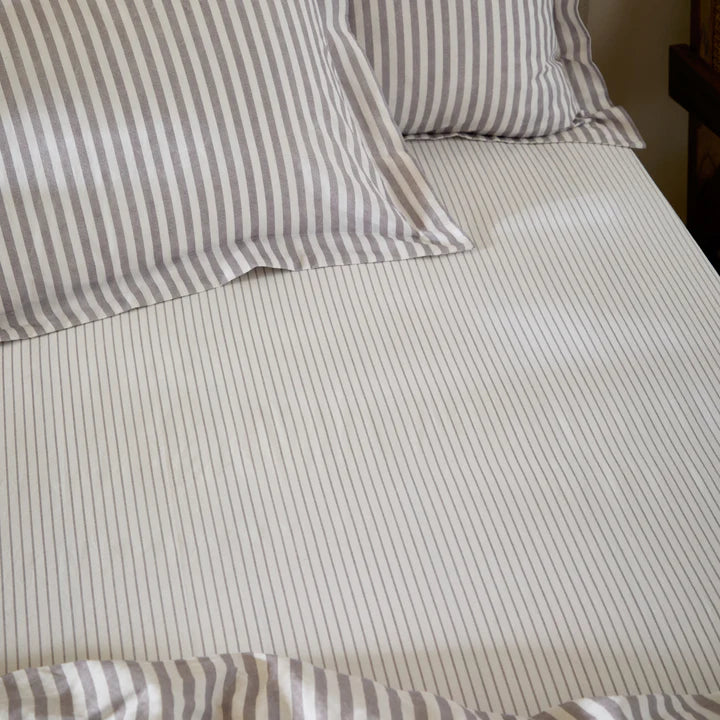 The Linen Yard Hebden Melange/Barton Stripe Tumble 100% Cotton Sheets