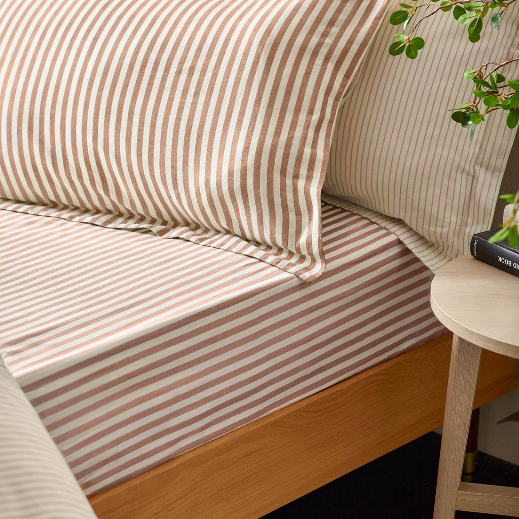 The Linen Yard Hebden Melange/Barton Stripe Tumble 100% Cotton Sheets