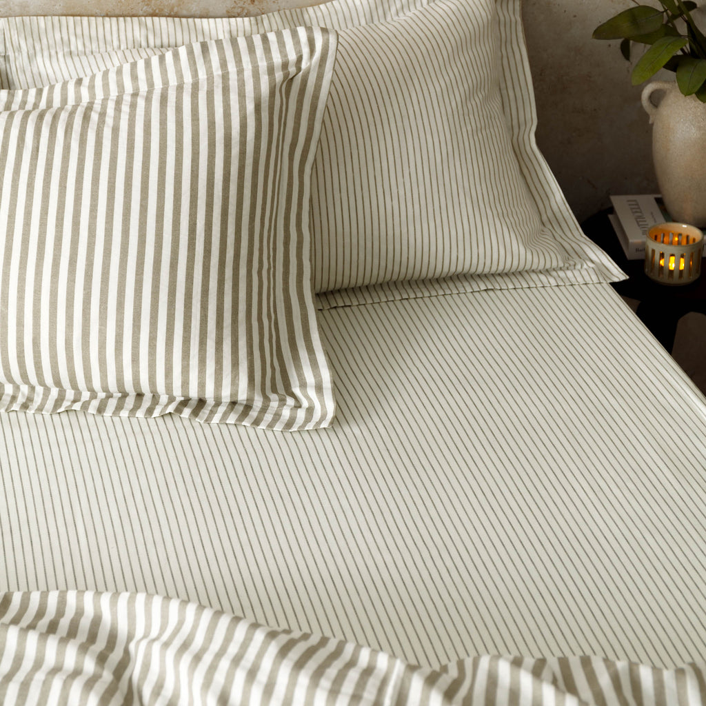 The Linen Yard Hebden Melange/Barton Stripe Tumble 100% Cotton Sheets