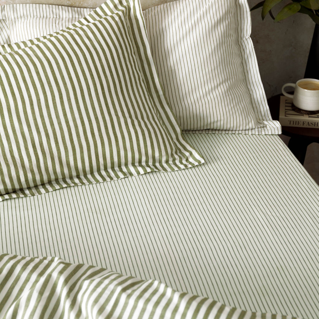 The Linen Yard Hebden Melange/Barton Stripe Tumble 100% Cotton Sheets