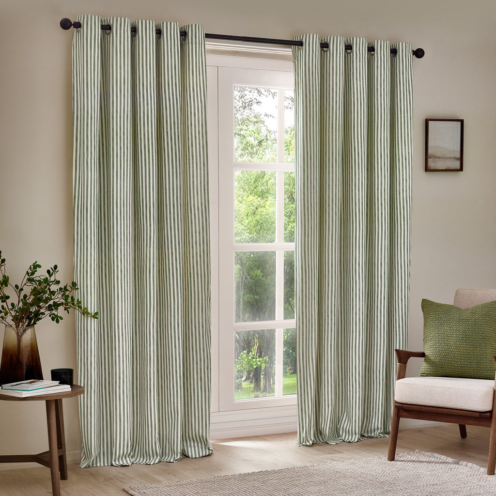 The Linen Yard Hebden Stripe Eyelet Curtains
