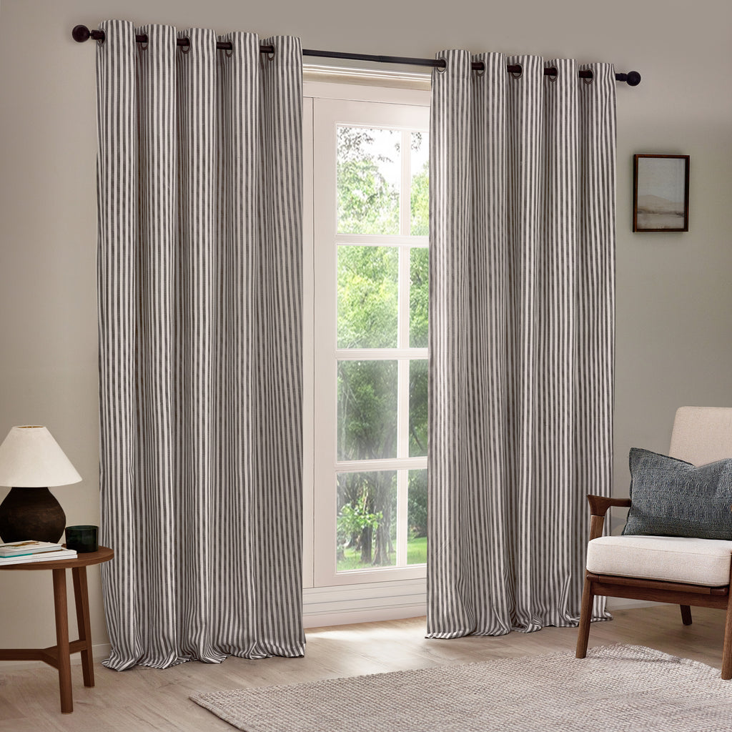 The Linen Yard Hebden Stripe Eyelet Curtains