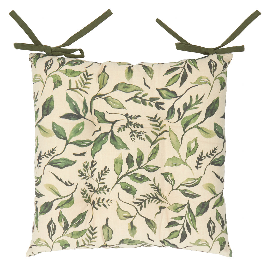 Wylder Herb Garden 40cm x 40cm 100% Slub Cotton Green Seat Pads (Pack of 2)