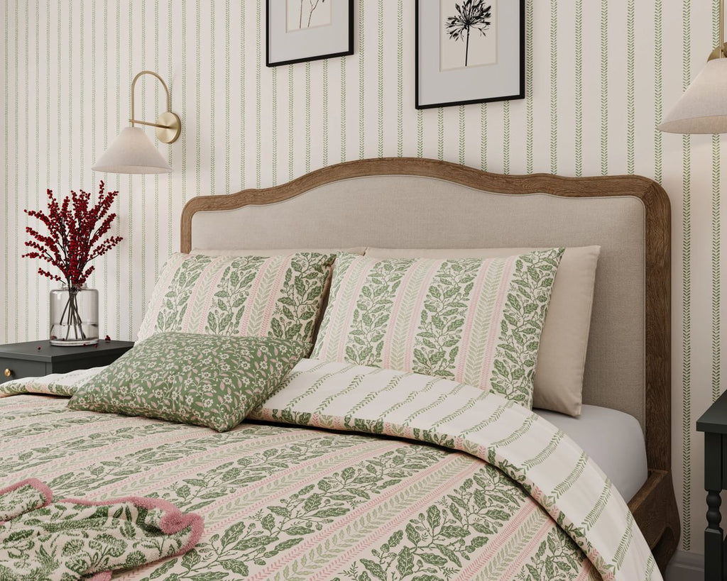 Harvest Moon by Helena Springfield Oak Stripe Green/Pink Duvet Set
