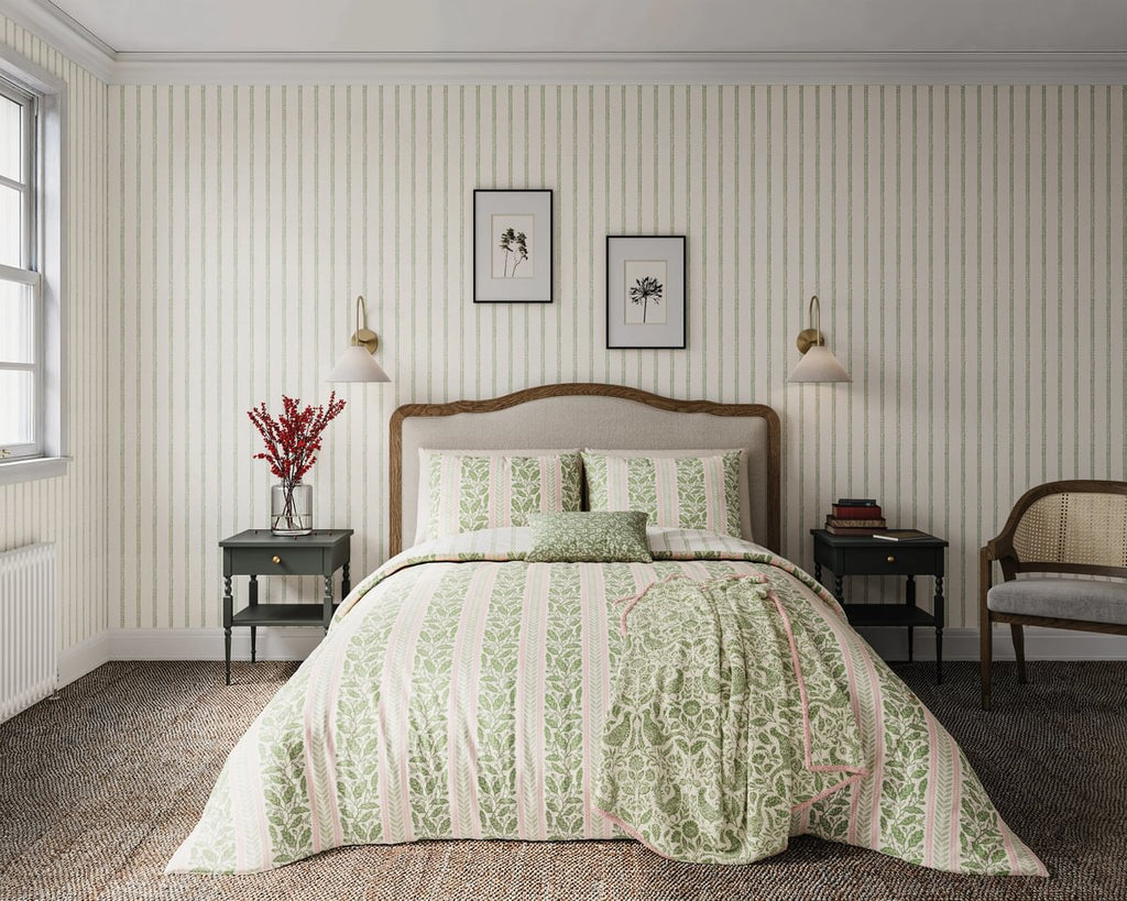 Harvest Moon by Helena Springfield Oak Stripe Green/Pink Duvet Set