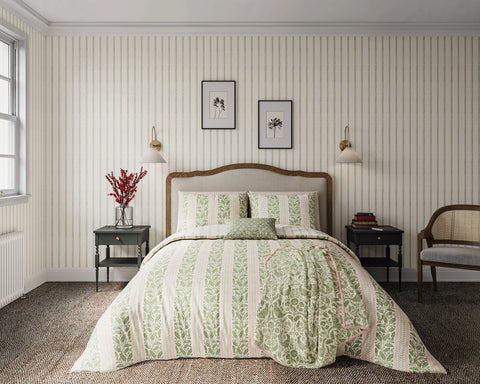 Harvest Moon by Helena Springfield Oak Stripe Green/Pink Duvet Set