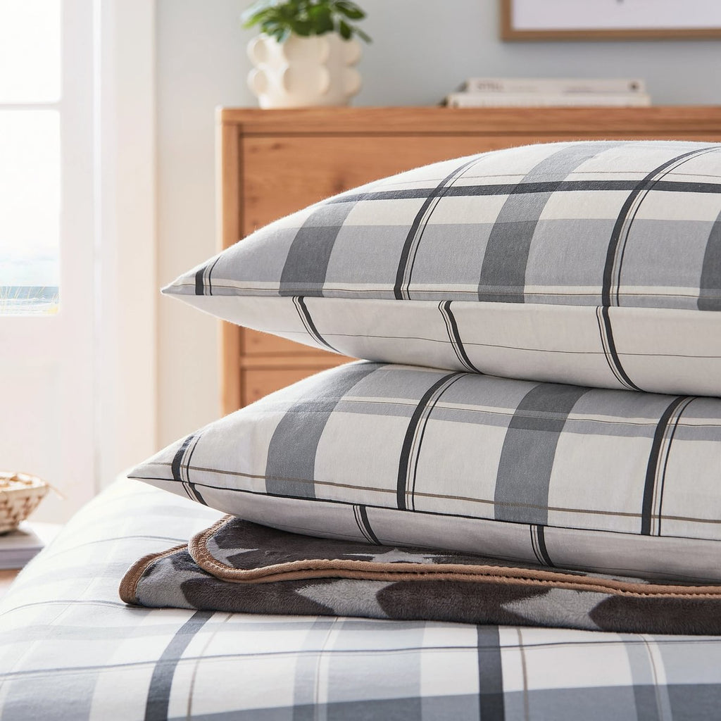 Helena Springfield Long Island Hudson Check 100% Brushed Cotton Charcoal & Linen Duvet Set