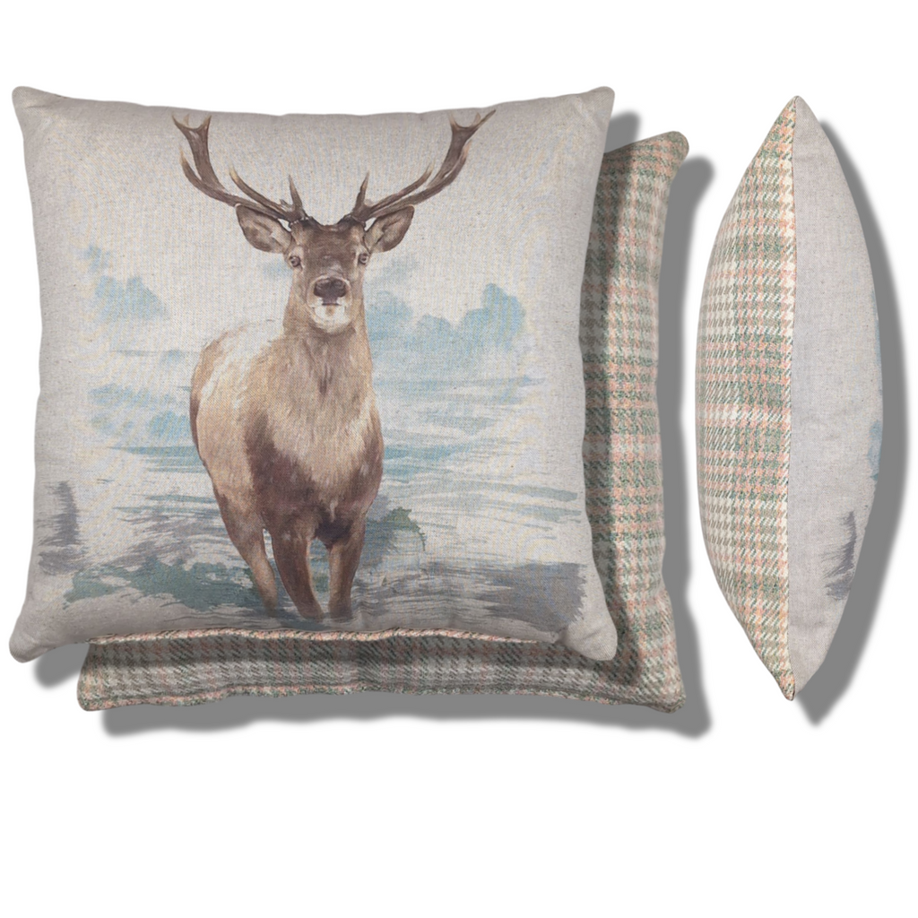 Style Highland Stag Tartan 43cm x 43cm Polyester Filled Cushion