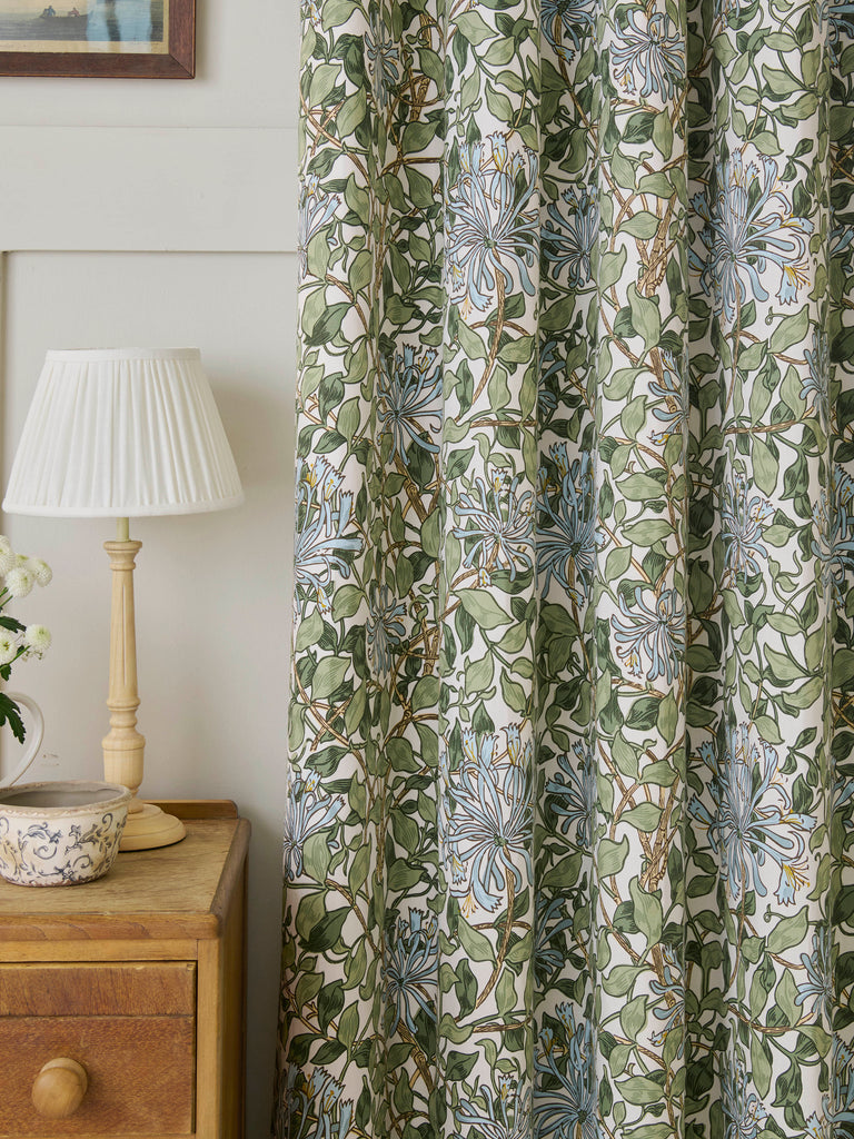 William Morris at Home Honeysuckle Powder Blue Blackout Lined Eyelet Curtains
