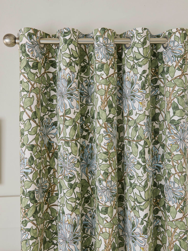 William Morris at Home Honeysuckle Powder Blue Blackout Lined Eyelet Curtains