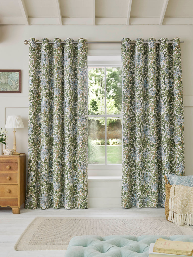 William Morris at Home Honeysuckle Powder Blue Blackout Lined Eyelet Curtains