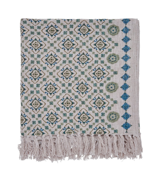 Joules Country Tiles 200cm x 150cm Blue/Creme Throw