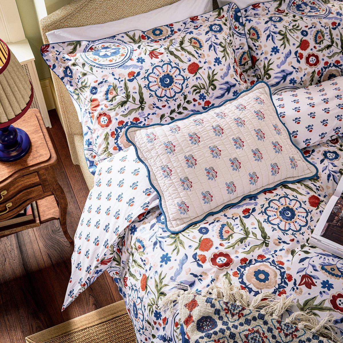 Joules Festival Navy 35cm x 50cm Fibre Filled Cushion