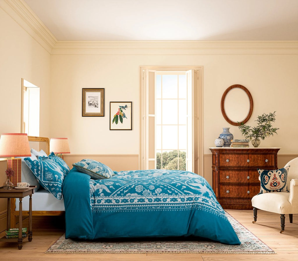 Joules Hidcote Birds Floral Blue Duvet Set