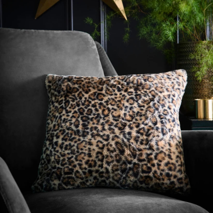 Fusion Leopard Faux Fur Natural 43cm x 43cm Polyester Filled Cushion