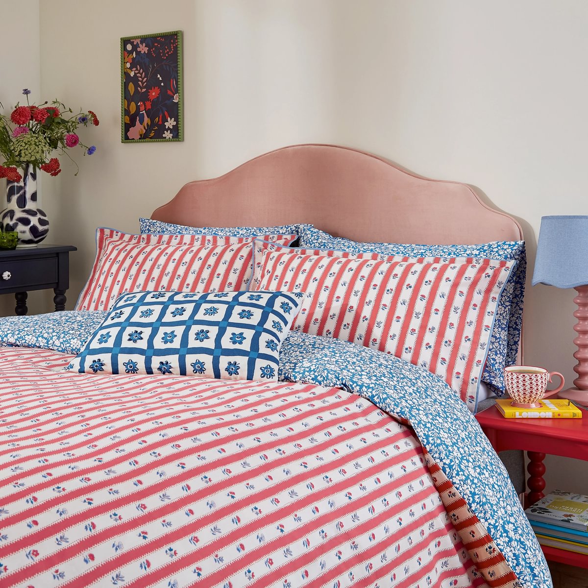 Land & Shore Quintin Stripe Blue/Red Duvet Set