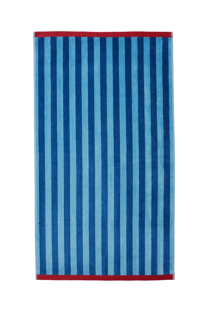 Land & Shore Shore Stripe Blue/Red 100% BCI Cotton 500gsm Towels