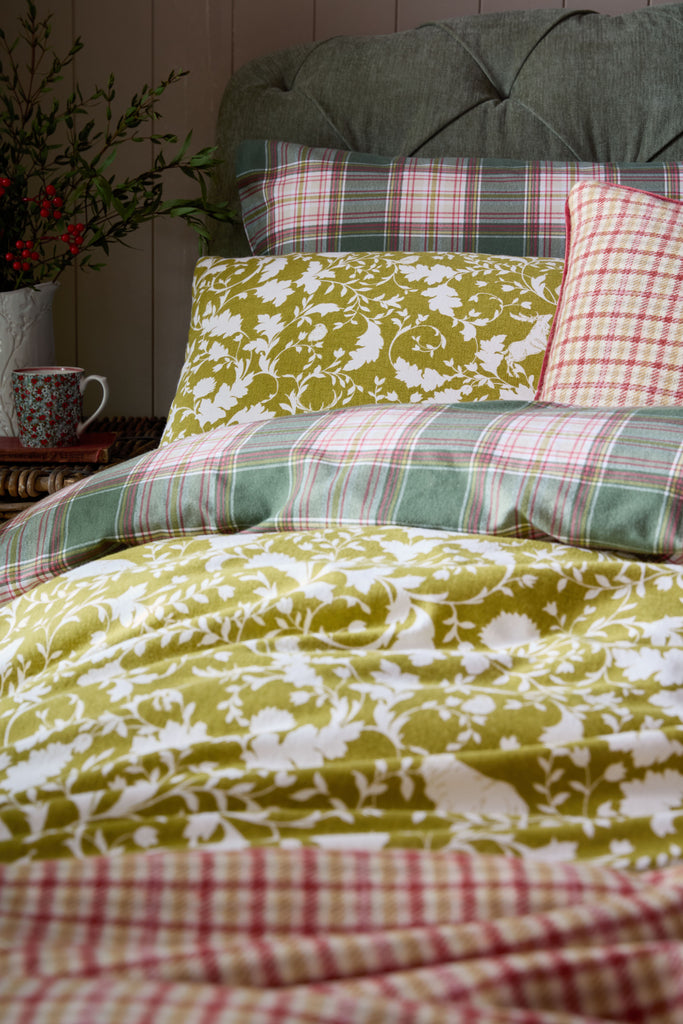 Laura Ashley Litton Olive Green 100% Brushed Cotton Duvet Set