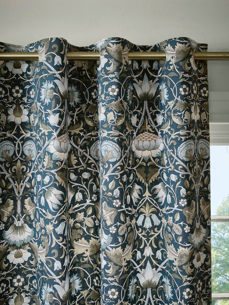 William Morris at Home Lodden Prussian Blue Lined Eyelet Curtains