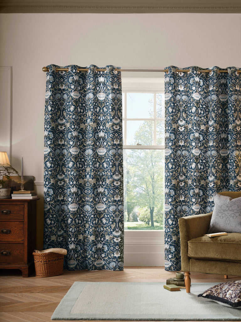 William Morris at Home Lodden Prussian Blue Lined Eyelet Curtains
