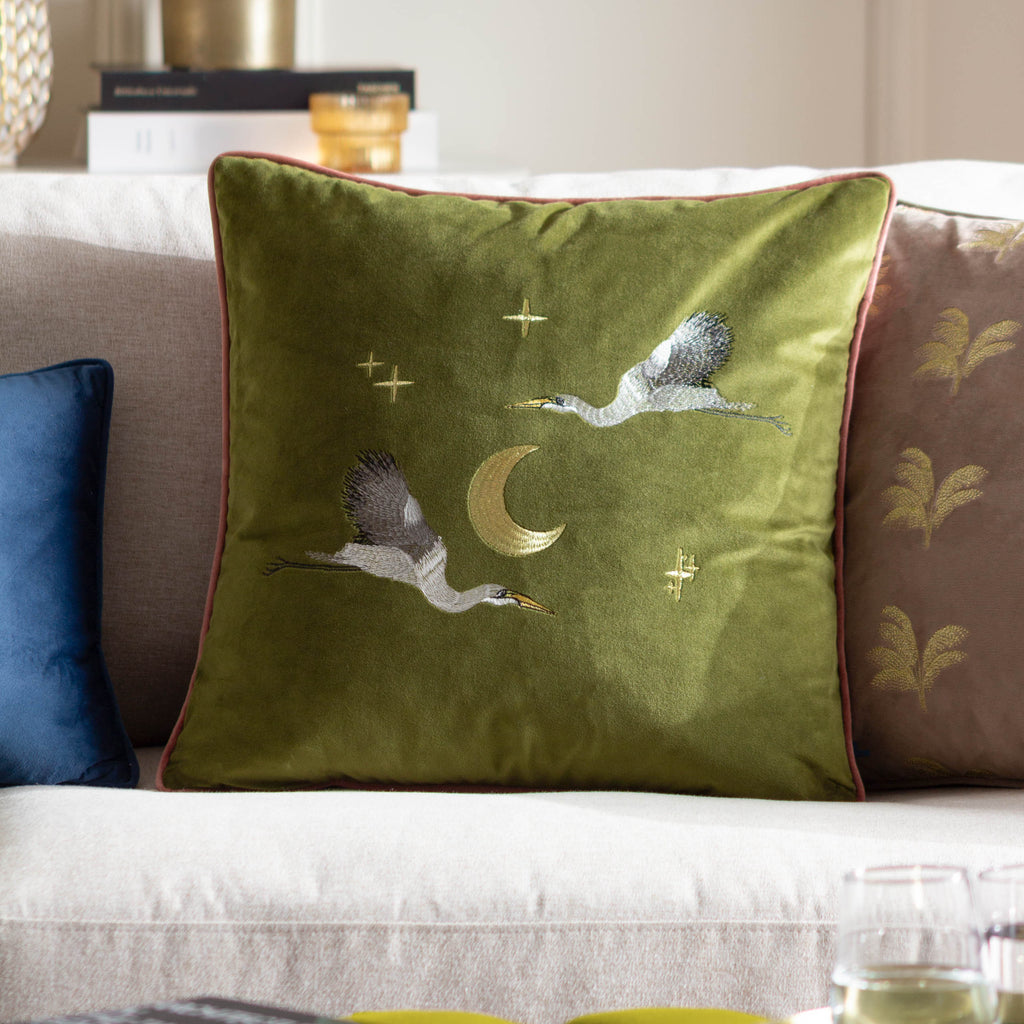 Paoletti Moonlit Flight Embroidered Velvet 45cm x 45cm Polyester Filled Cushion