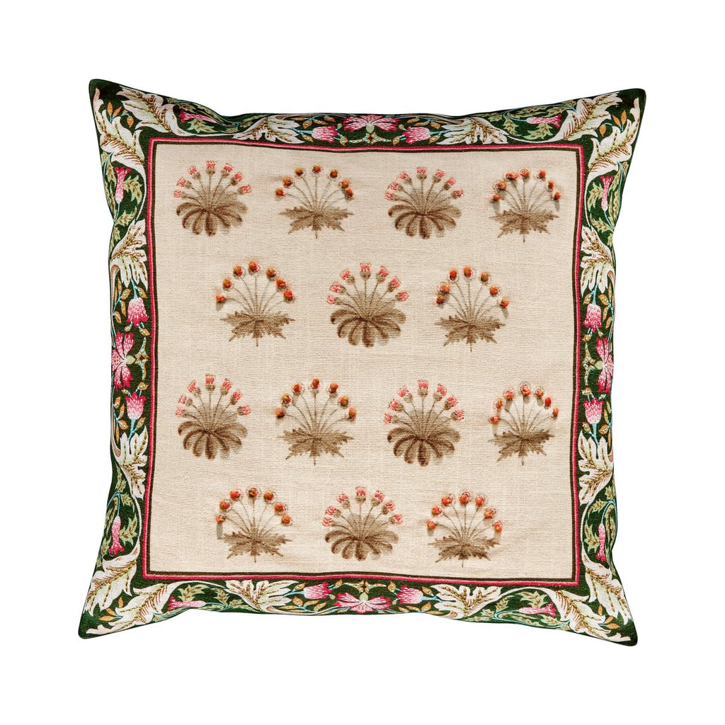 Morris & Co & V&A Daisy Tile Olive & Ivory 45cm x 45cm Feather Filled Cushion