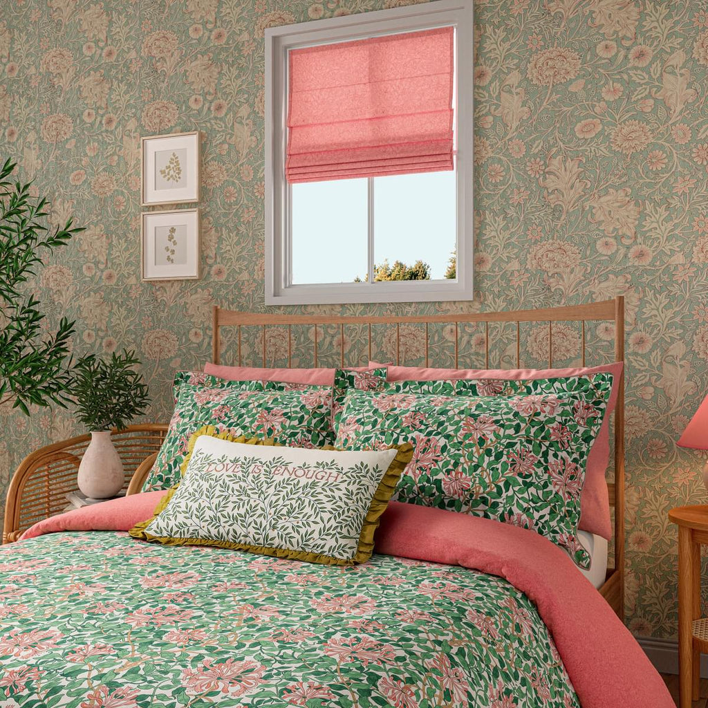Morris & Co Honeysuckle Evergreen & Coral Duvet Set
