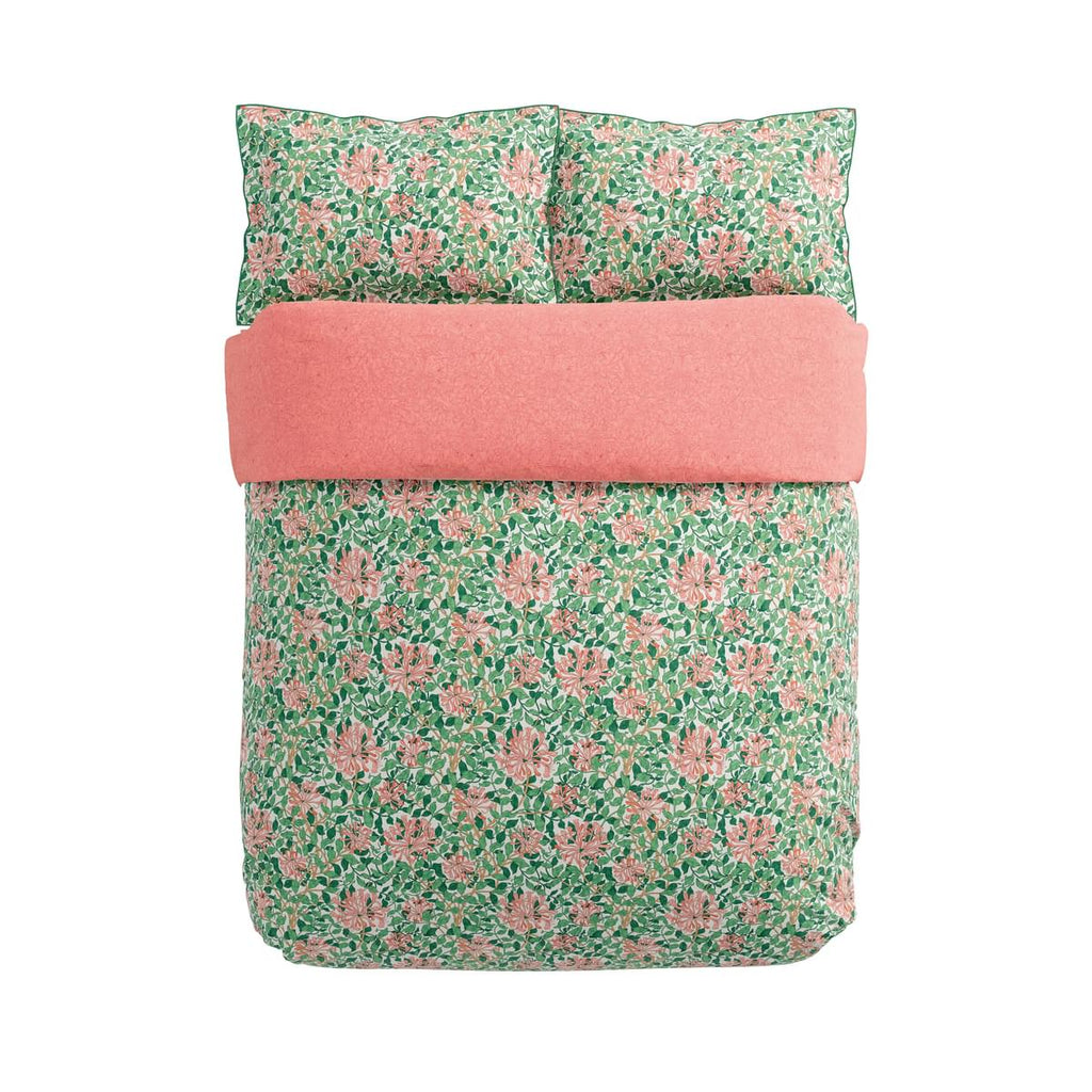 Morris & Co Honeysuckle Evergreen & Coral Duvet Set