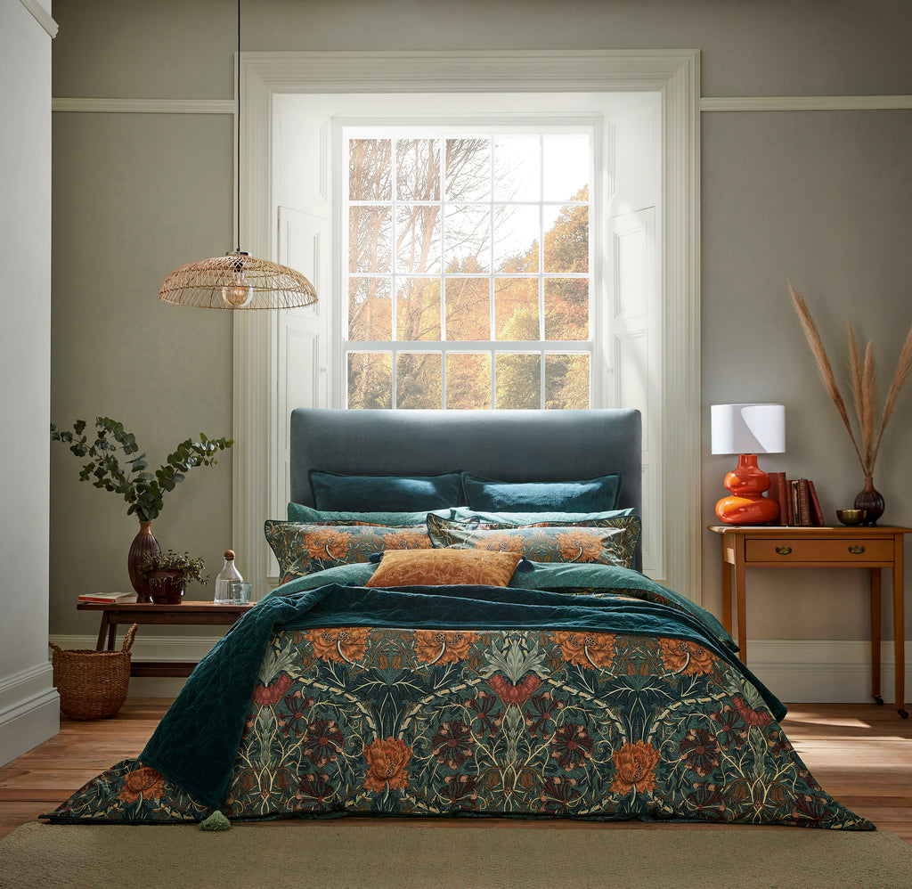 Morris & Co Honeysuckle & Tulip Mulberry & Teal Duvet Set