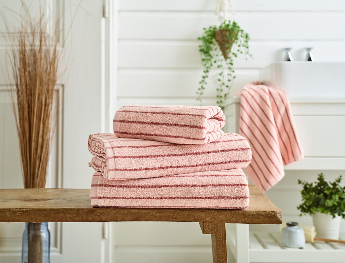Deyongs Malmo Stripe 100% Cotton 480gsm Pink/Rose Towels