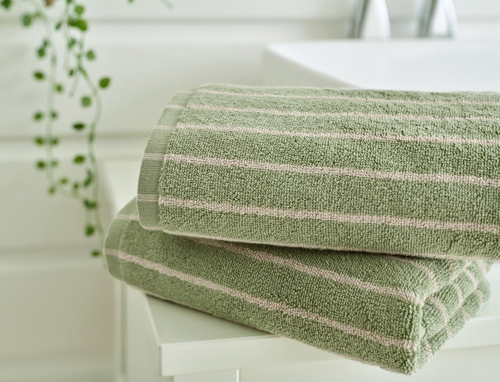 Deyongs Malmo Stripe 100% Cotton 480gsm Sage/Biscuit Towels