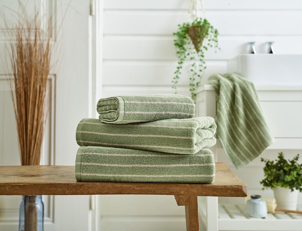 Deyongs Malmo Stripe 100% Cotton 480gsm Sage/Biscuit Towels