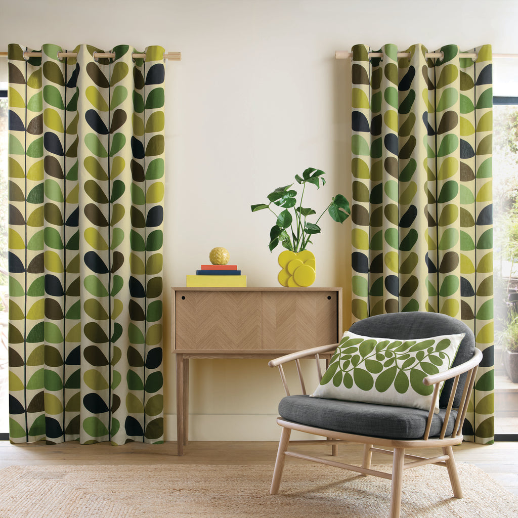 Orla Kiely Multi Stem Fern-Ochre Lined Eyelet Curtains