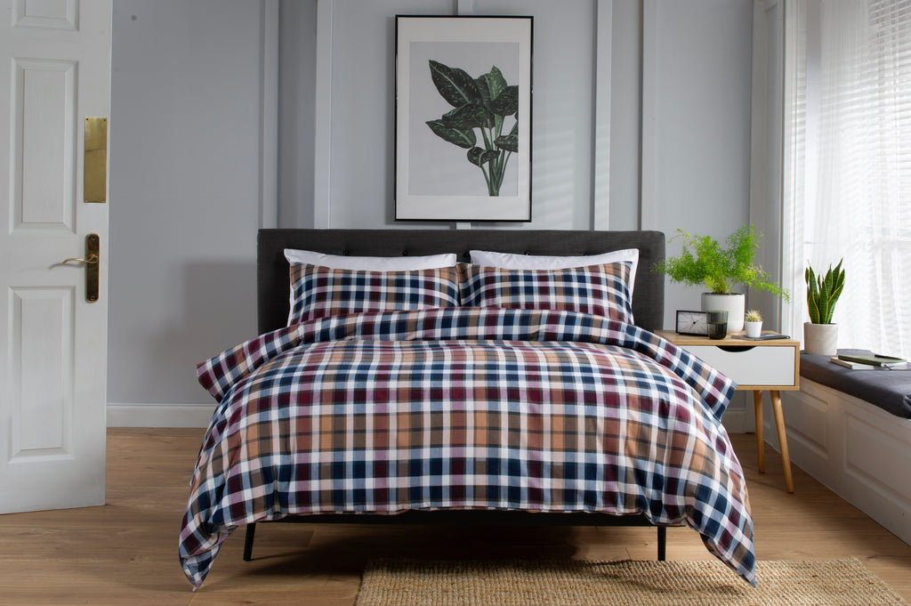 The Lyndon Company Newbury Check 100% Brushed Cotton Duvet Set
