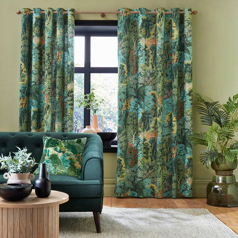Graham & Brown New Eden Emerald Lined Eyelet Curtains