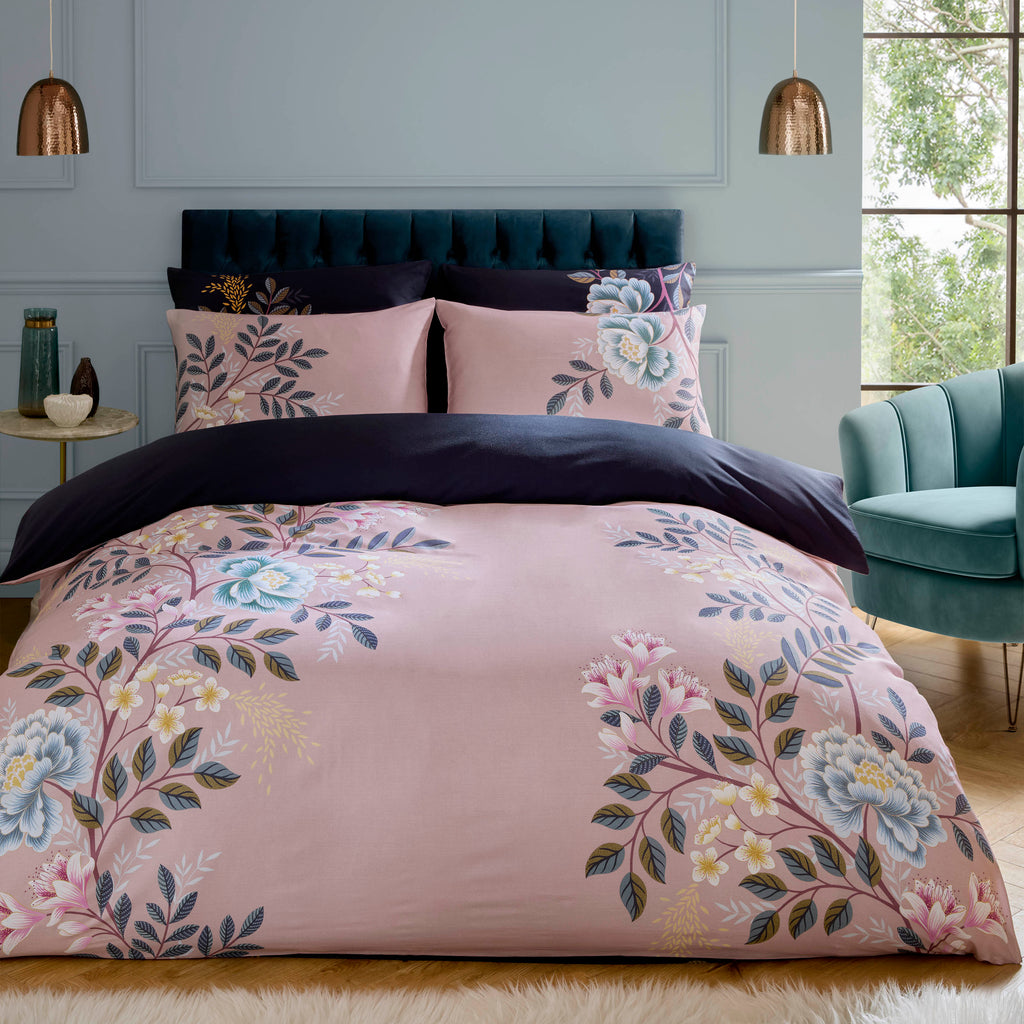 Sara Miller Oriental Blossom Navy Light-Mink Duvet Set