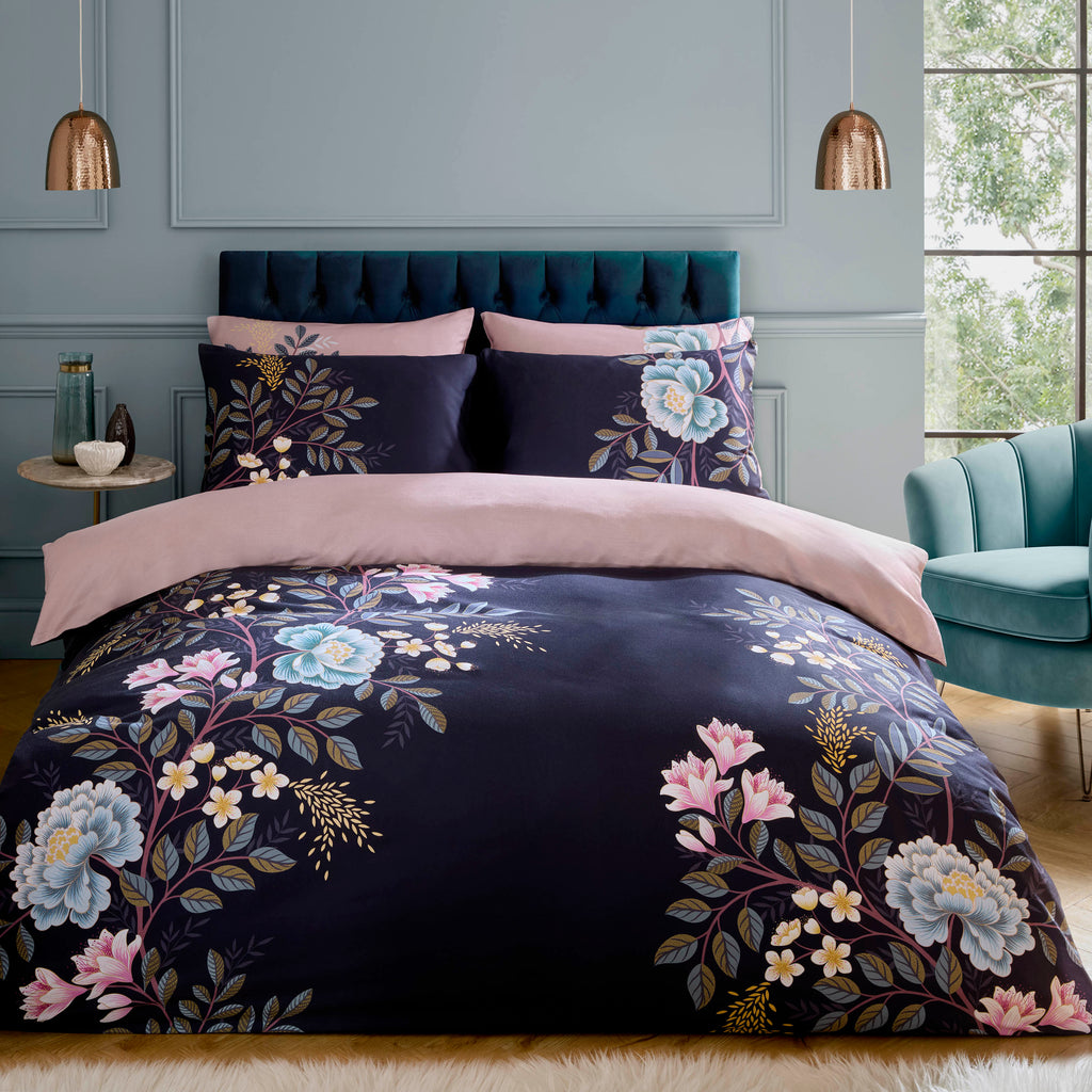 Sara Miller Oriental Blossom Navy Light-Mink Duvet Set