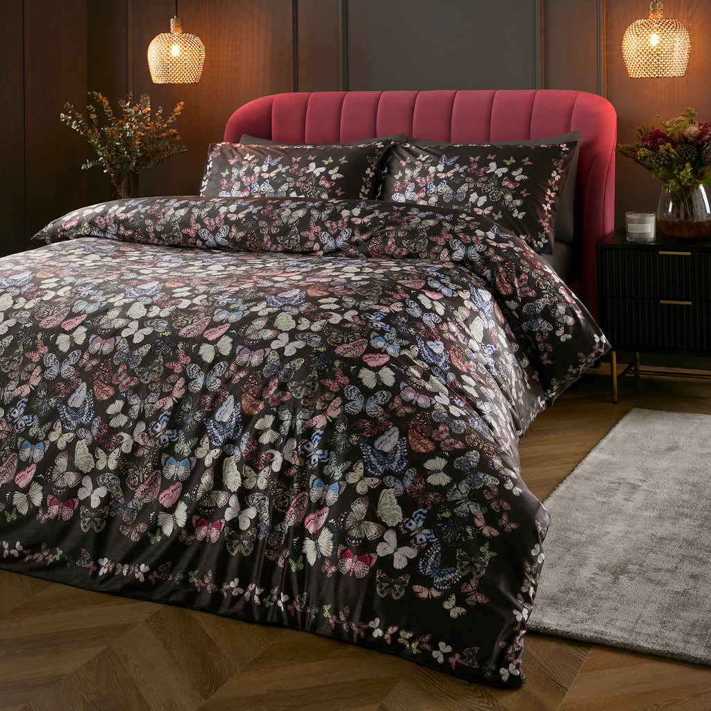 Soiree Papillion Charcoal Duvet Set