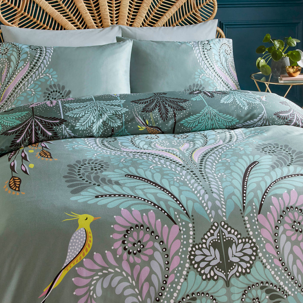 Sara Miller Peacock Filigree Dark Sage Duvet Set