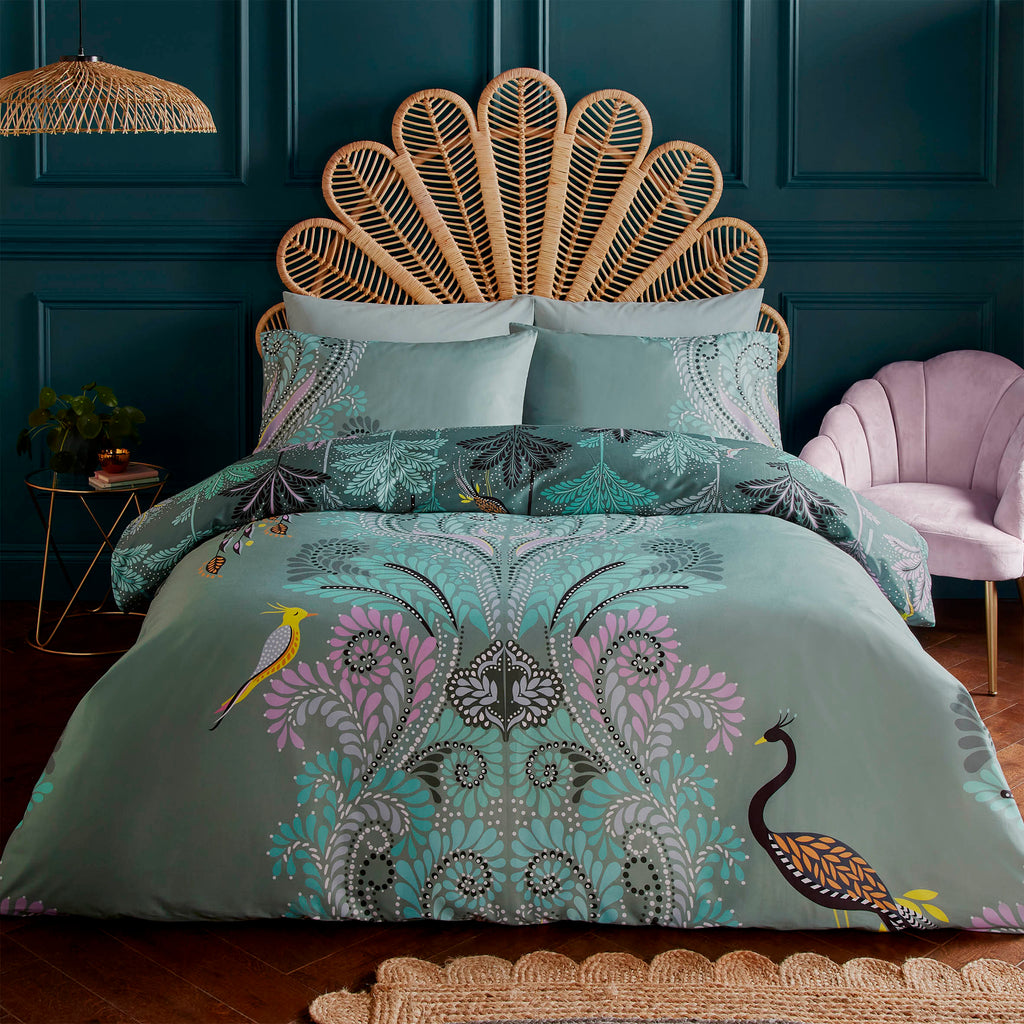Sara Miller Peacock Filigree Dark Sage Duvet Set
