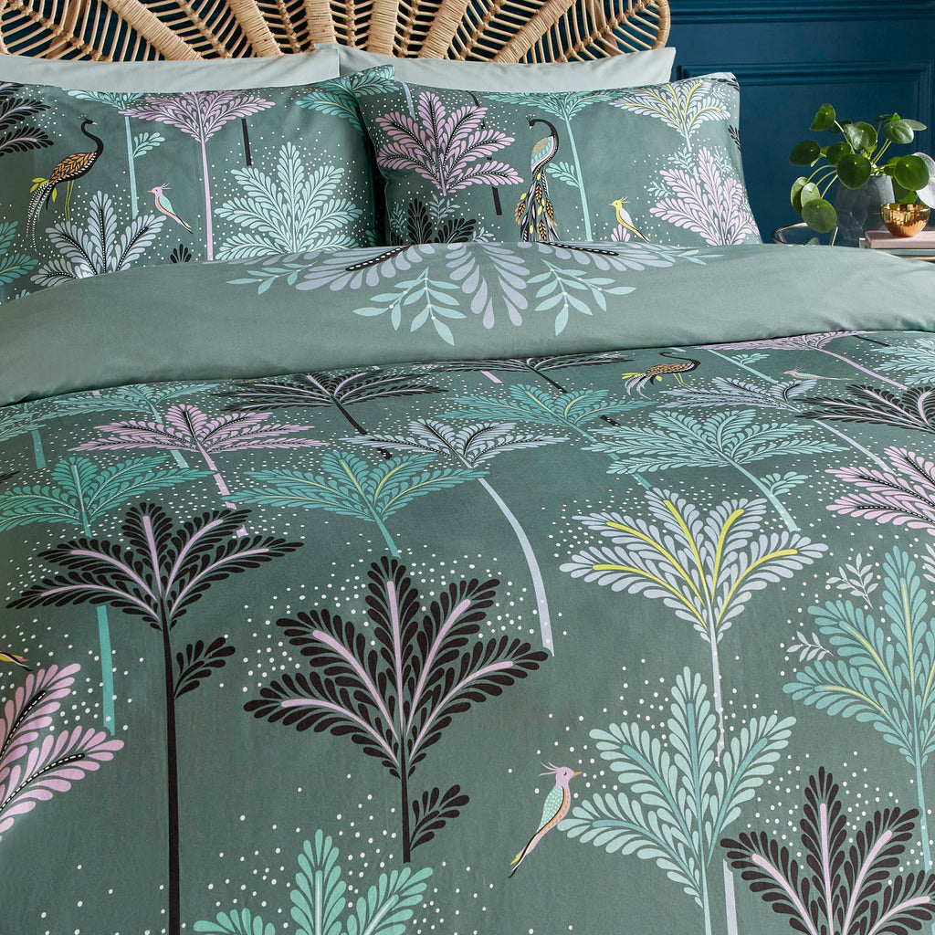 Sara Miller Peacock Filigree Dark Sage Duvet Set