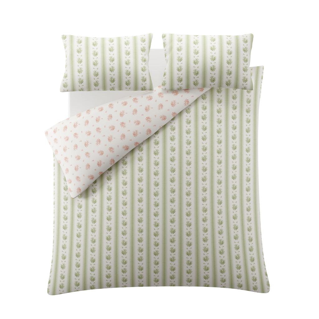 Laura Ashley Pensham Stripe Sage Pink Duvet Set