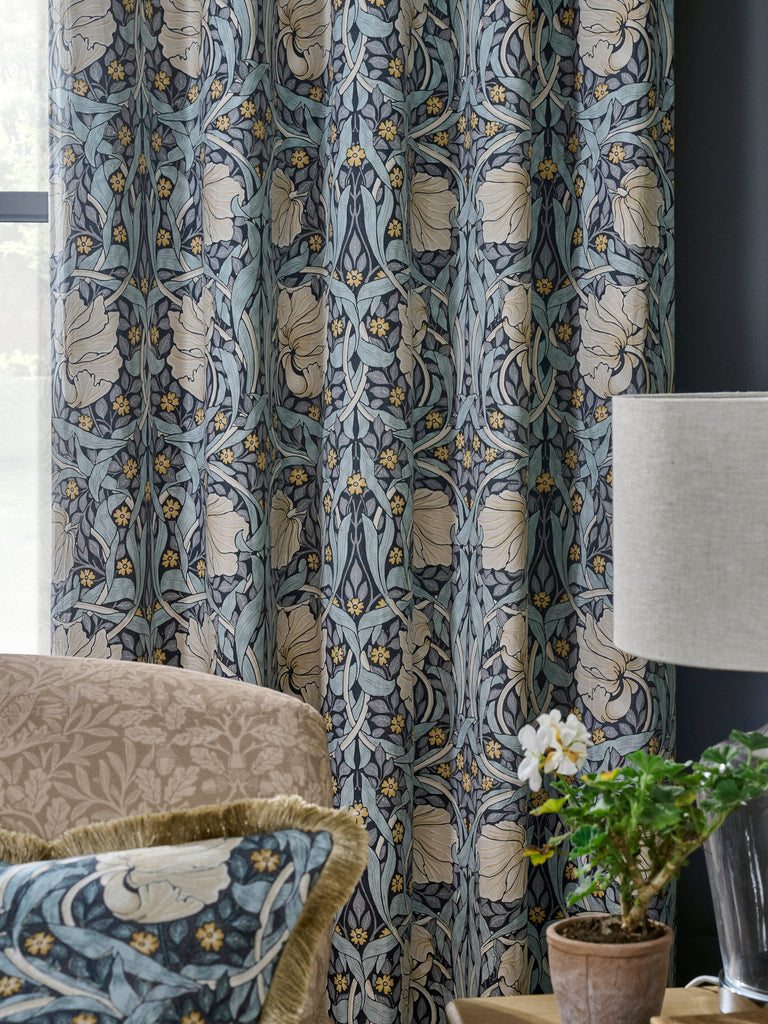 William Morris at Home Pimpernel Indigo Blue Blackout Lined Eyelet Curtains