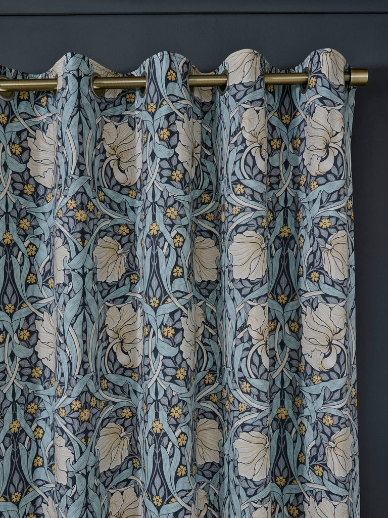 William Morris at Home Pimpernel Indigo Blue Blackout Lined Eyelet Curtains