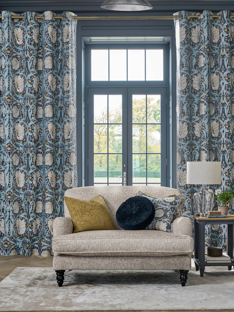 William Morris at Home Pimpernel Indigo Blue Blackout Lined Eyelet Curtains